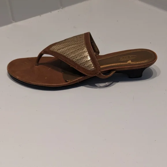 Brown and Gold Sequined Sandals - Picture 4 of 8
